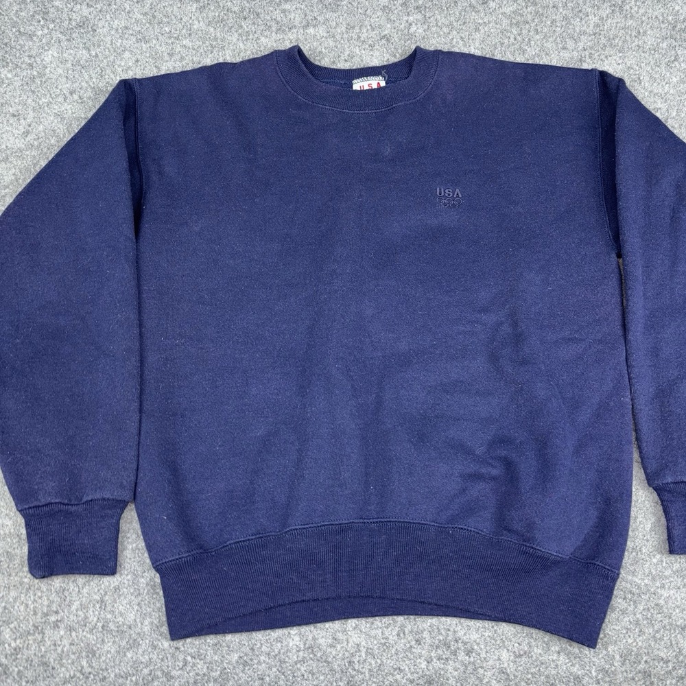 Vintage USA Olympics Sweatshirt Men Large Navy Blue Crewneck Made In USA 90s VTG